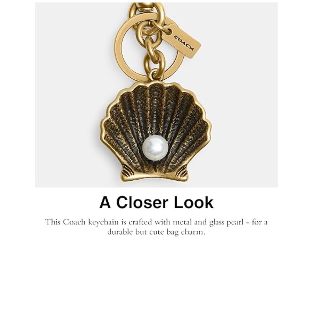 Coach Gold Shell Keychain with Pearl Detail